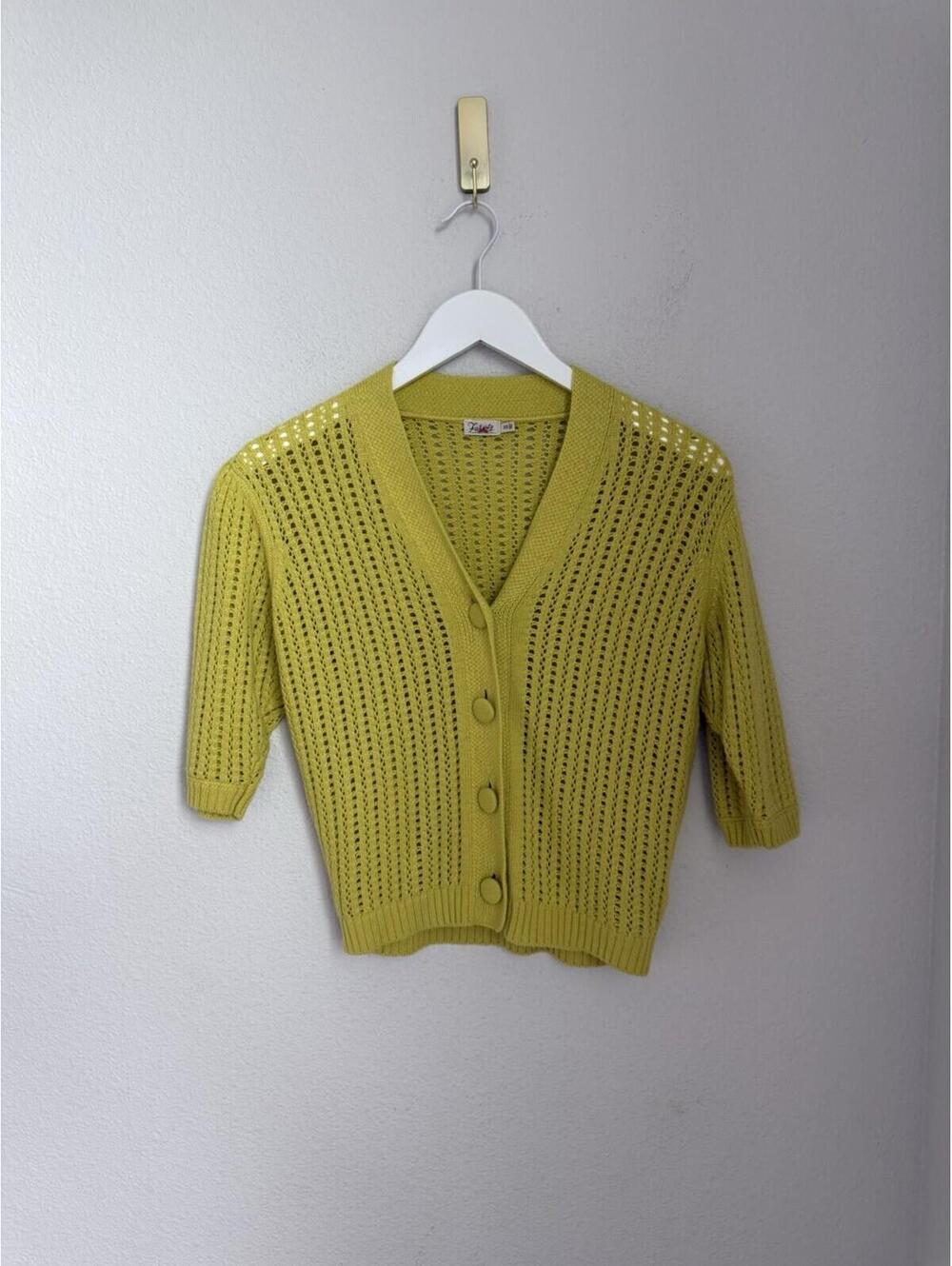 Faherty Women’s XS Limeaid Yellow Knit‎ Acklin Cropped Sweater Cardigan